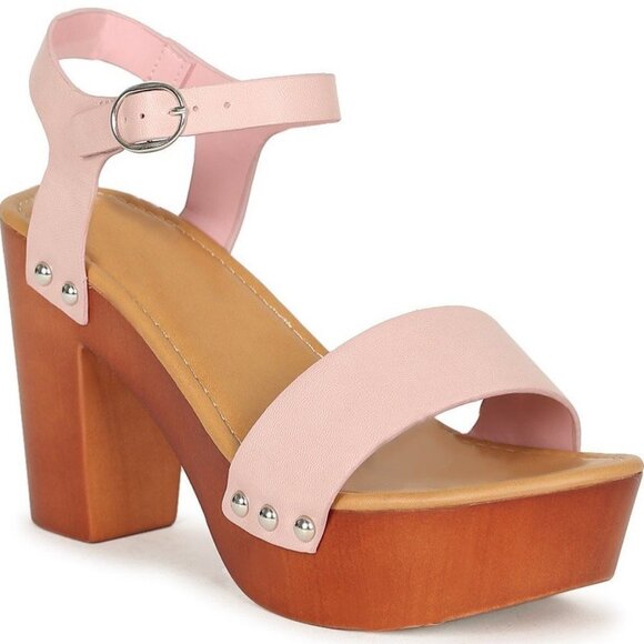 WOMENS WOODEN CLOG HEELED SANDALS AZANIA-1  Blush  Size 8 - Picture 1 of 1